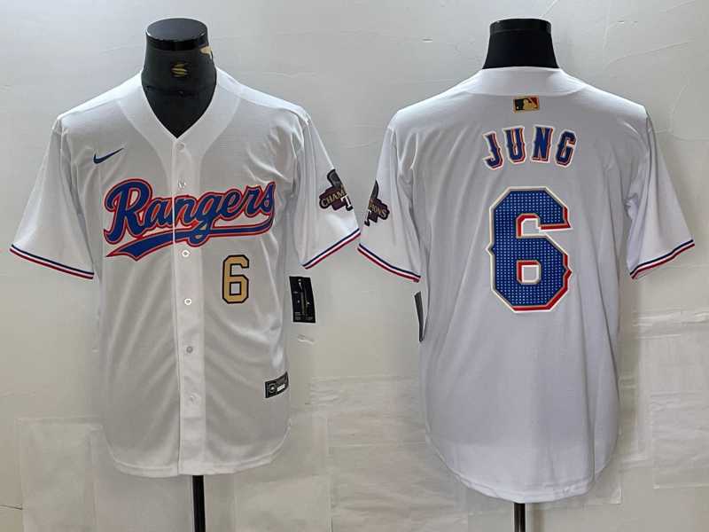 Mens Texas Rangers #6 Josh Jung Number White 2023 World Series Champions Cool Base Jerseys->texas rangers->MLB Jersey